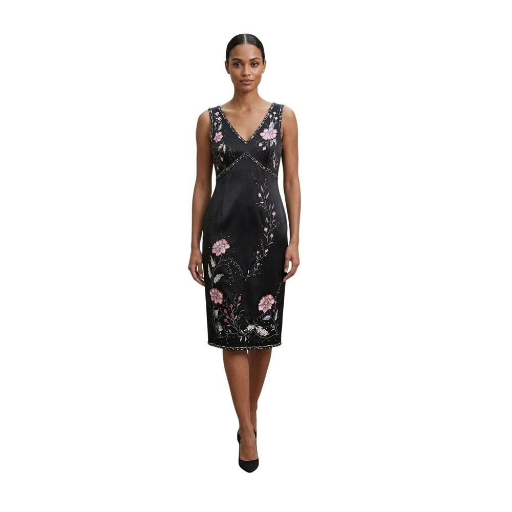 Y2K Vintage Spenser Jeremy Whimsigoth Beaded Floral Satin Sheath Dress sz 8